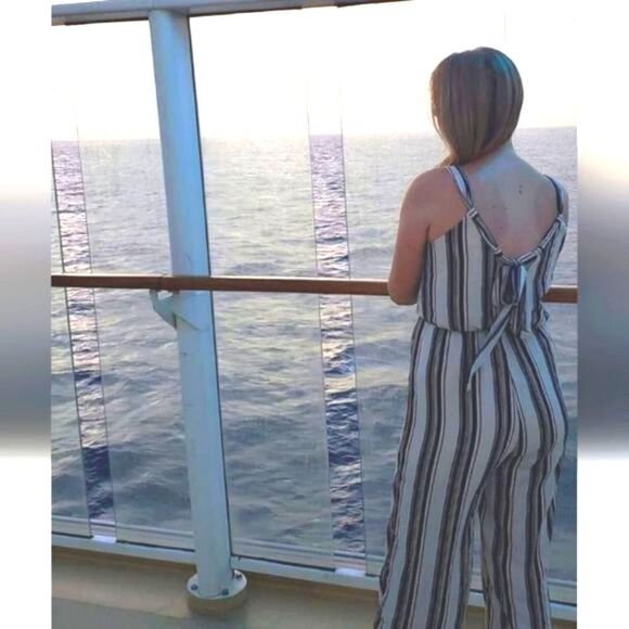 Sienna Sky Striped Jumpsuit Tie Back Medium - Picture 1 of 9